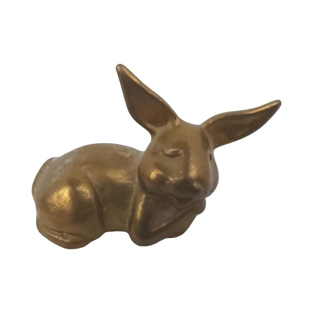 Brass Bunny Rabbit Laying Down Miniature Figurine 2.5